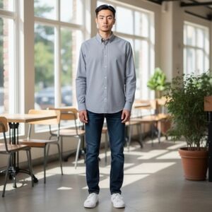 NWT Denim & Flower Ricky Singh Sz. XXL‎ Blue/White Button Down Shirt